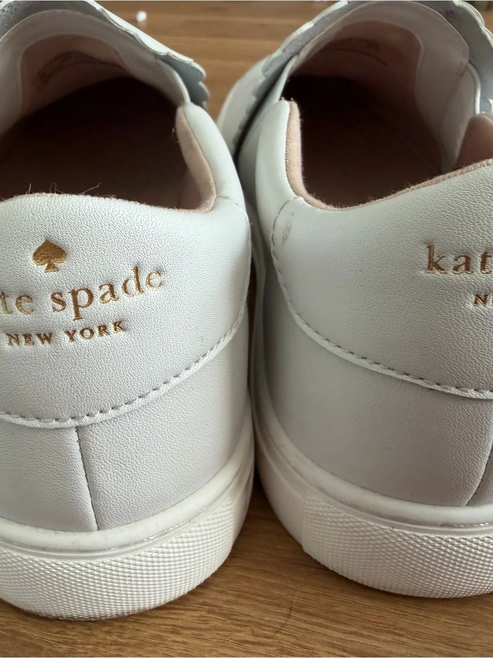 kate spade White Scallop-Trim Slip-On Sneakers with Pink Lining
